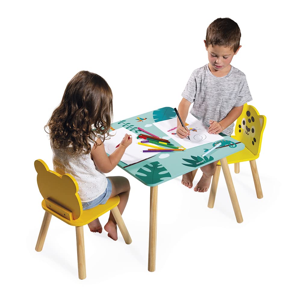 janod-tropik-table-et-2-chaises-en-bois-enfant-grenouille-et-jaguar-j08273 image 5