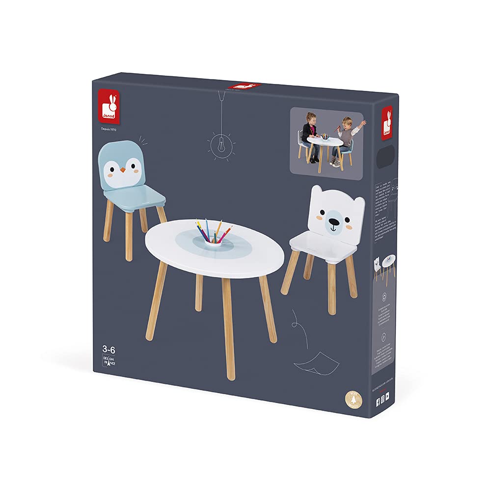 janod-j09650-table-et-2-chaises-banquise-en-bois-3-6-ans-ours-et-pingouin image 8