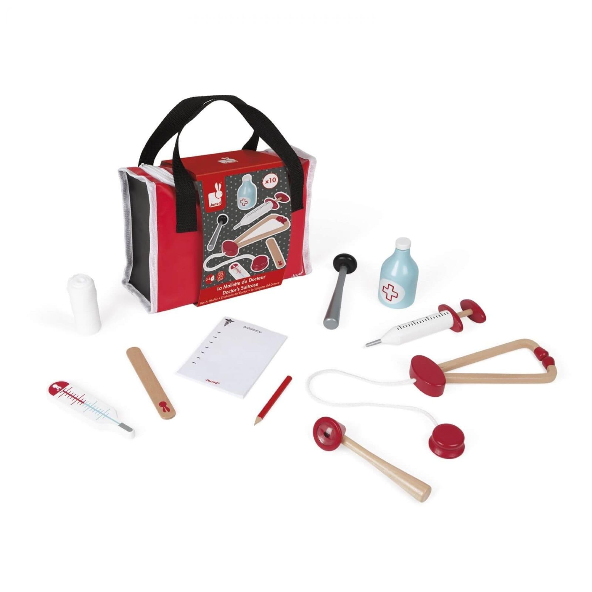 janod-j06513-mallette-de-docteur-enfant-rouge-10-accessoires-bois-massif image 1