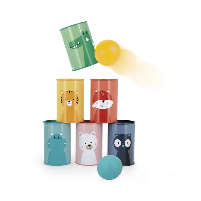 janod-chamboule-tout-animaux-j07726-6-bo-tes-m-tal-2-balles-mousse-d-s-3-ans image 1
