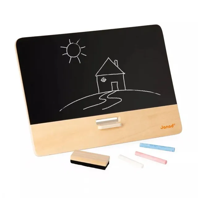 janod-j09636-tableau-noir-poser-en-bois-avec-craies-et-brosse-d-s-3-ans image 1