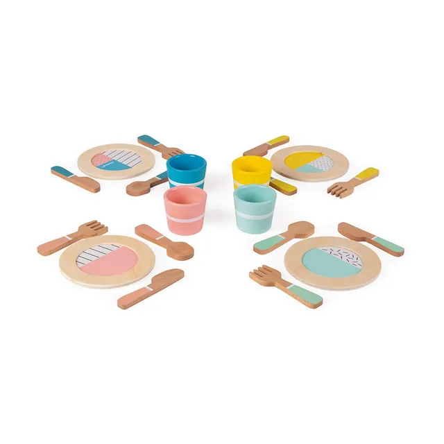 janod-dinette-bois-r-tro-20-pi-ces-service-4-personnes-pastel image 1