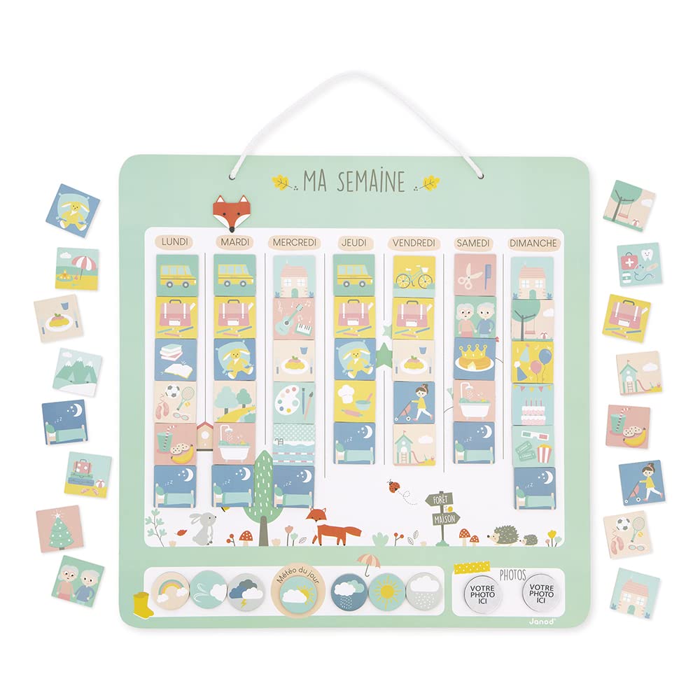 janod-mon-semainier-magn-tique-j05471-tableau-ducatif-en-bois-45-x-45-cm-88-magn image 2