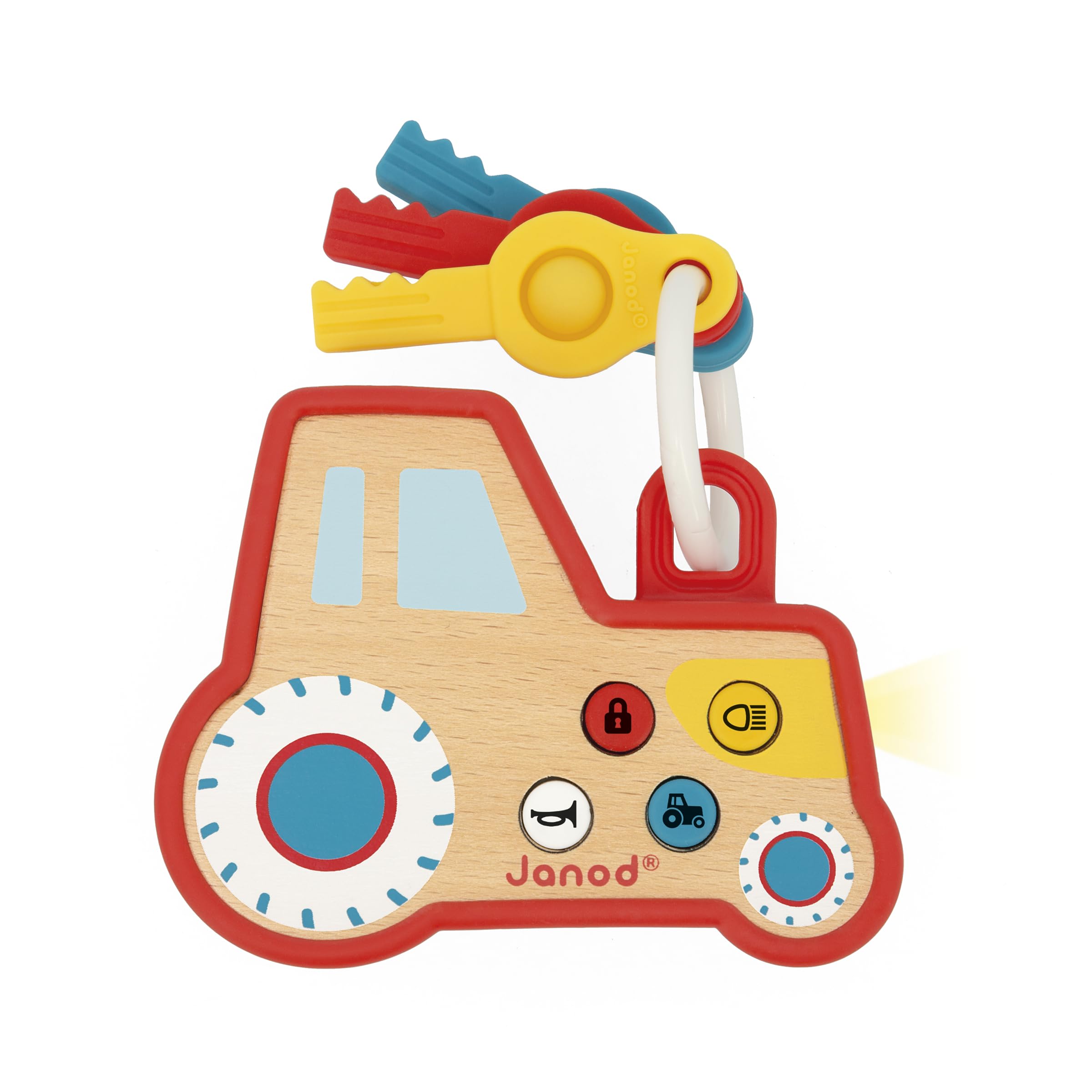 janod-porte-cl-s-hochet-b-b-interactif-tracteur-bois-et-silicone-d-s-18-mois image 5