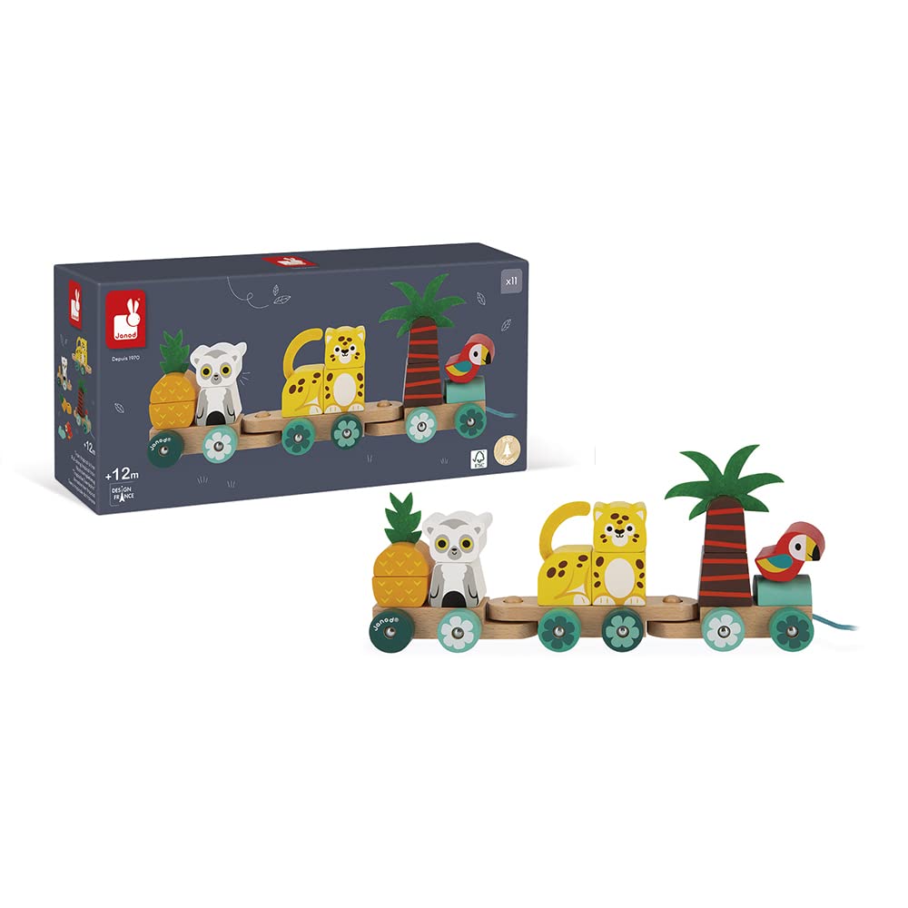 janod-train-tropical-tirer-tropik-j08272-jouet-en-bois-11-pi-ces-3-wagons image 2