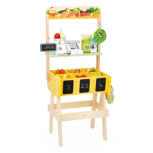 janod-farm-market-marchande-enfant-bois-32-accessoires-j03322 image 1