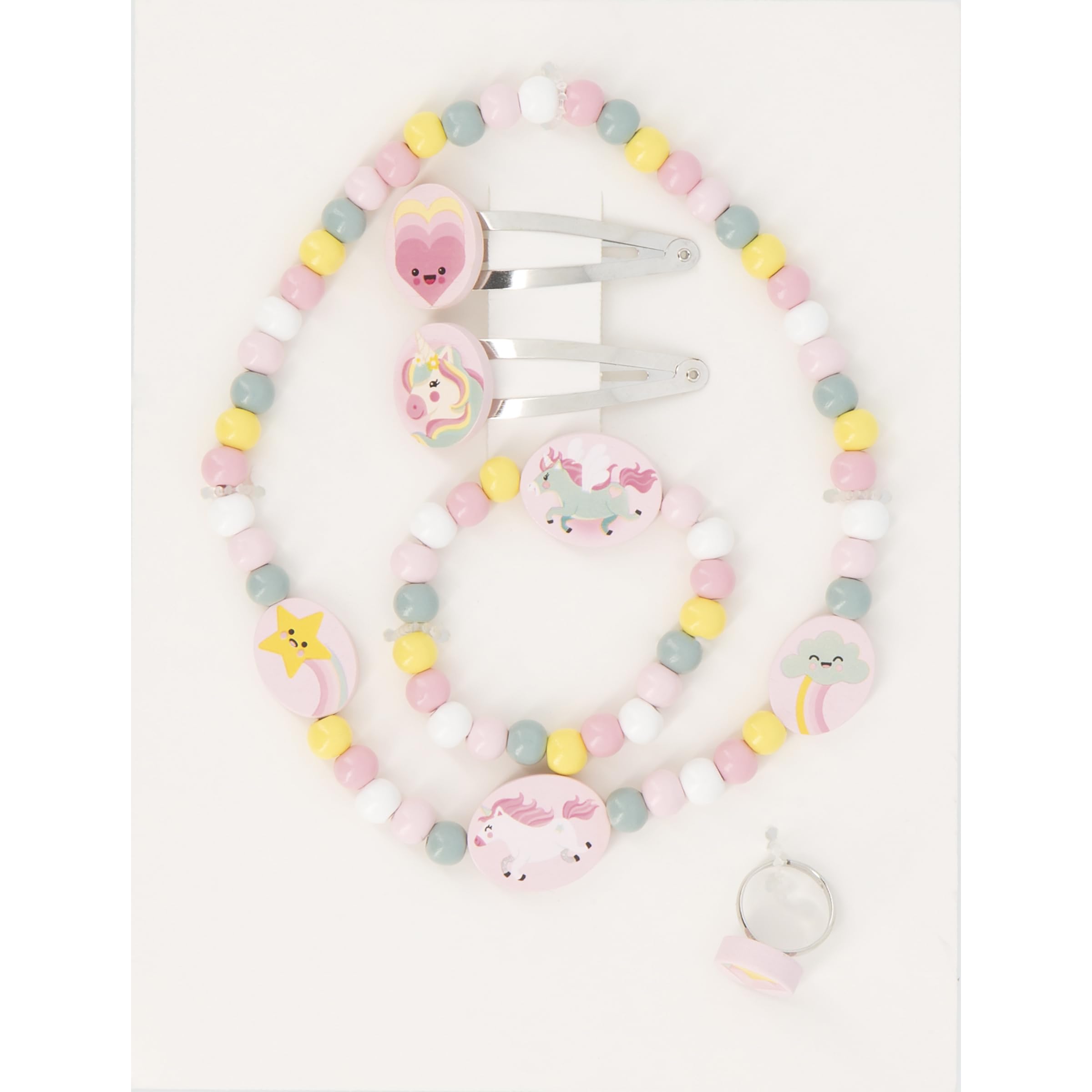 janod-j08880-set-de-5-bijoux-en-bois-licornes-collier-bracelet-bague-barrettes image 4