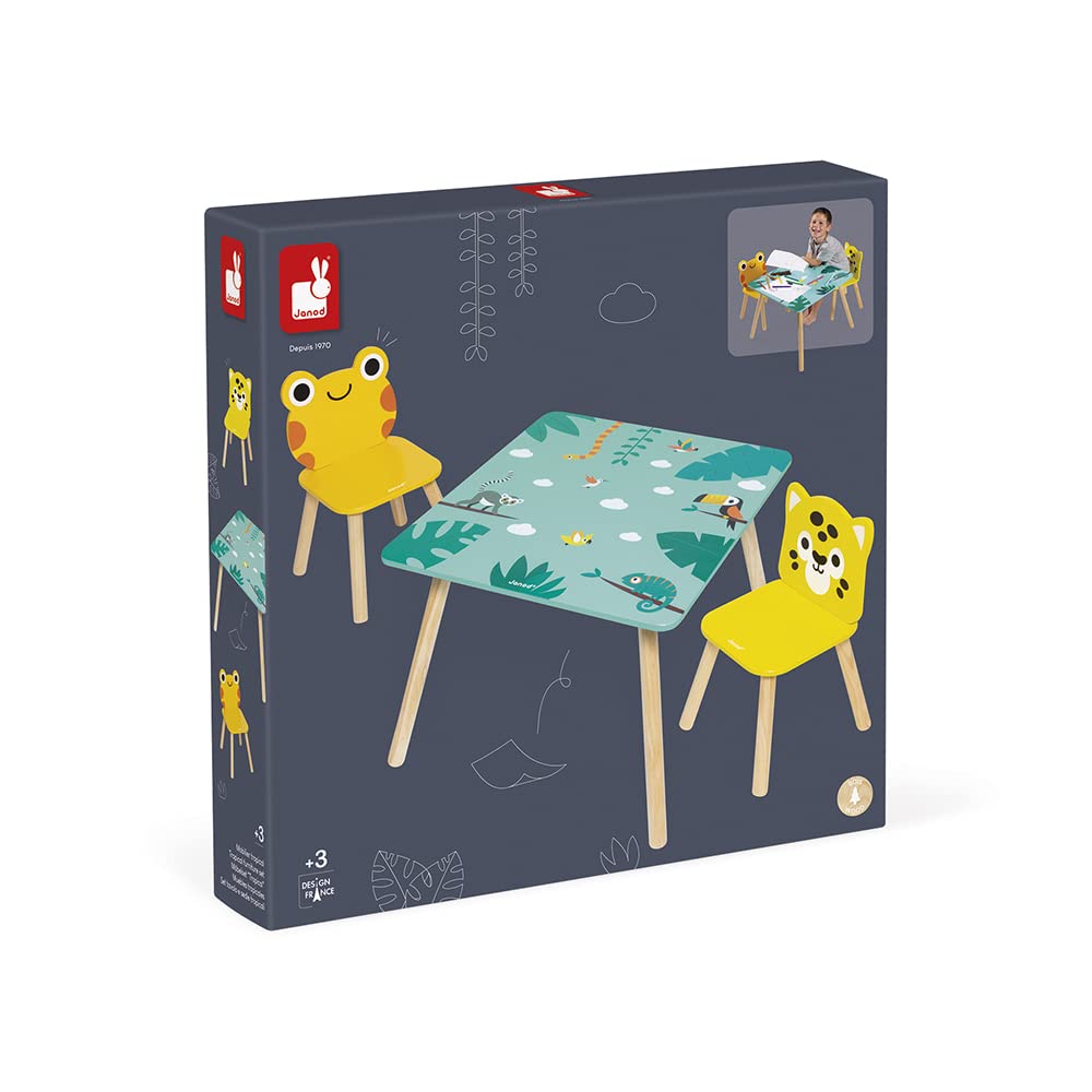 janod-tropik-table-et-2-chaises-en-bois-enfant-grenouille-et-jaguar-j08273 image 7