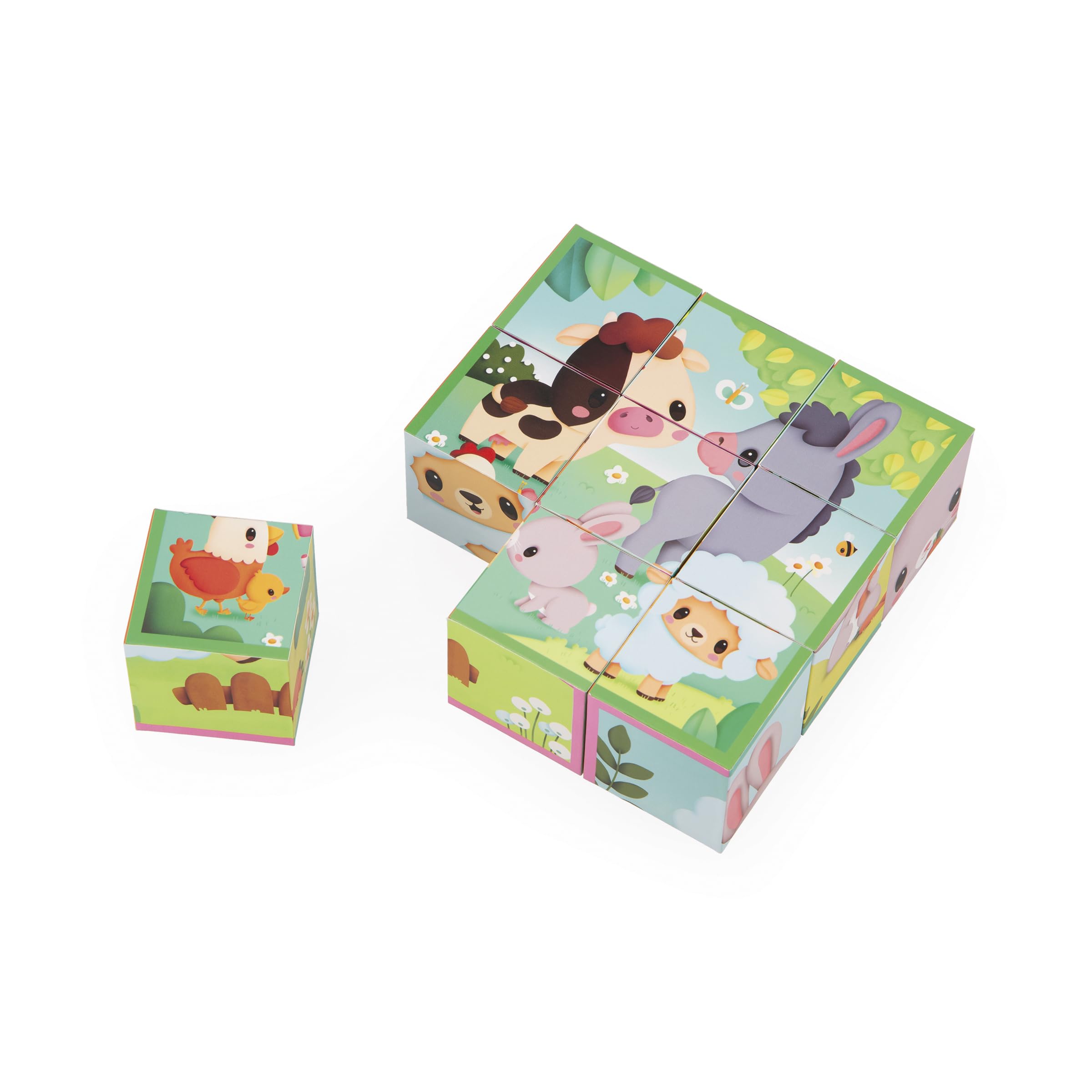janod-puzzle-cubes-carton-ferme-9-cubes-6-puzzles-animaux-d-s-2-ans image 2