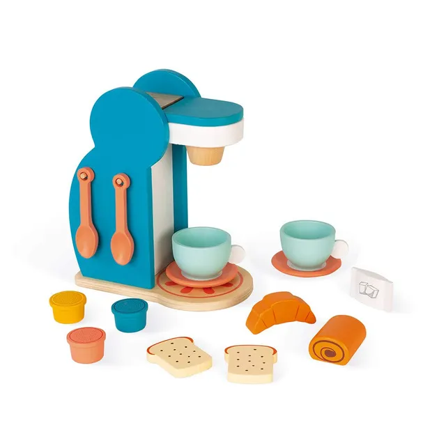 janod-set-du-petit-d-jeuner-machine-caf-en-bois-14-accessoires-j06599 image 1