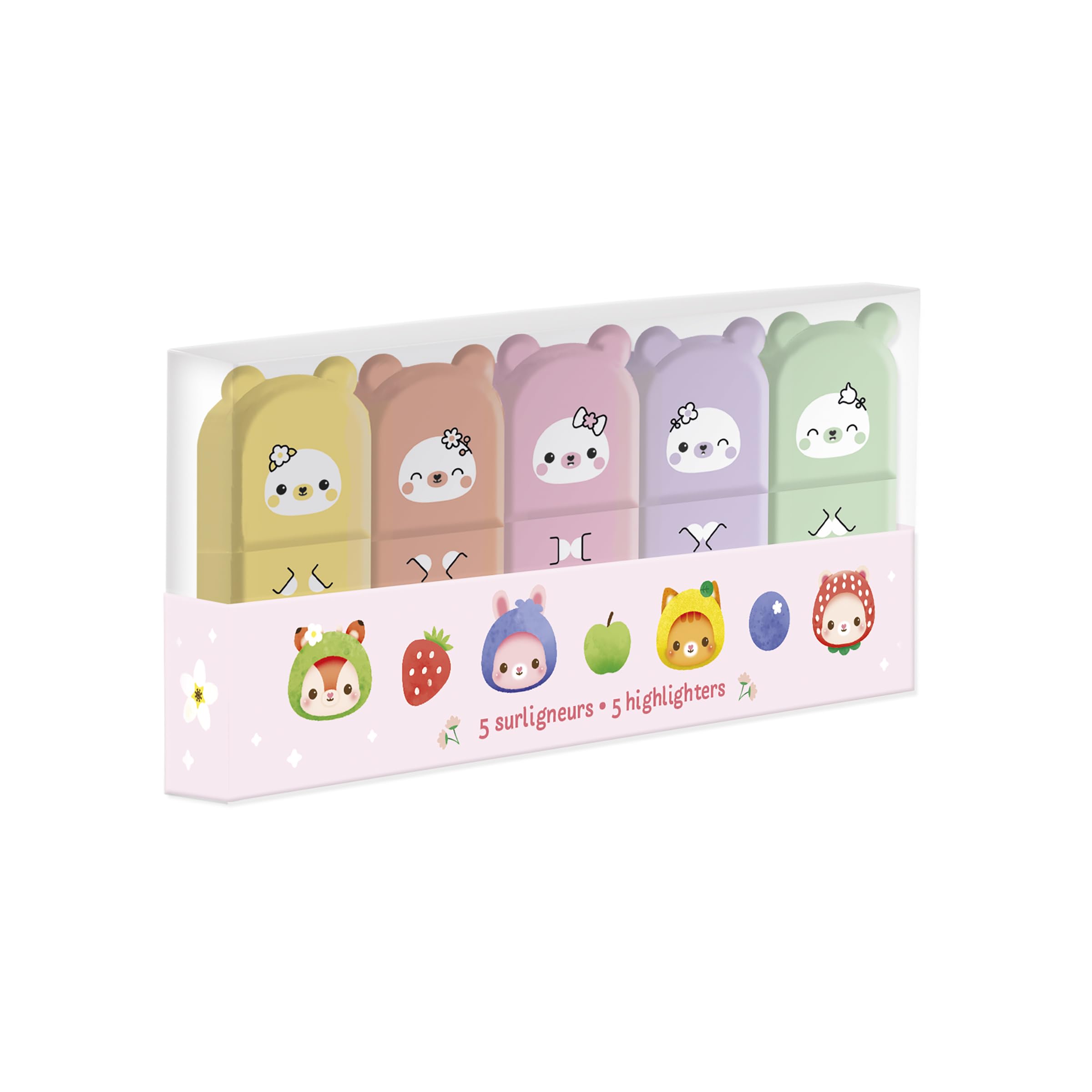 janod-coffret-5-mini-surligneurs-pastel-animaux-5-cm-jaune-orange-rose-violet-ve image 2