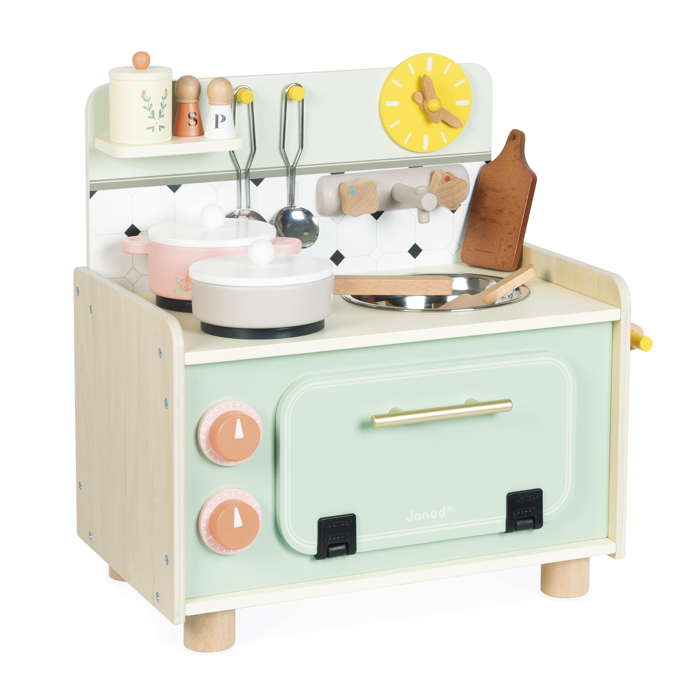 janod-j06640-kitchenette-enfant-en-bois-petite-cuisine-mamie-10-accessoires image 1