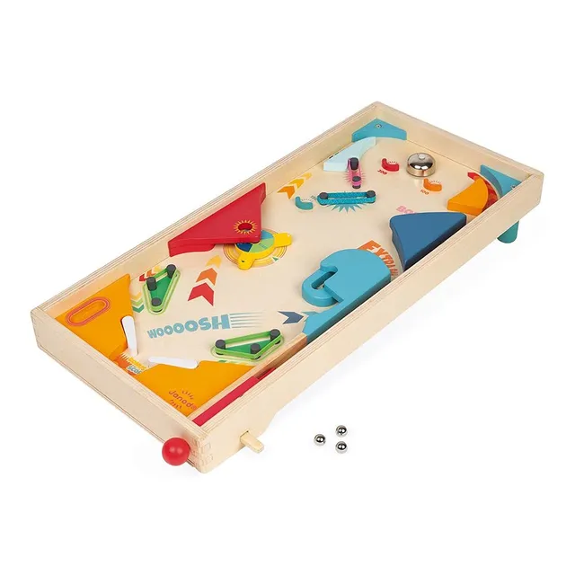 janod-flipper-en-bois-r-tro-j02088-jeu-d-adresse-avec-3-billes image 1