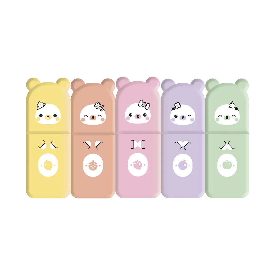 janod-coffret-5-mini-surligneurs-pastel-animaux-5-cm-jaune-orange-rose-violet-ve image 1