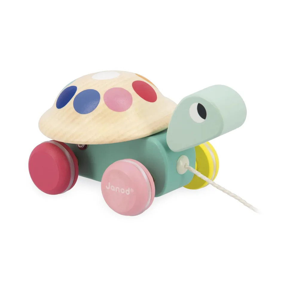 janod-tortue-promener-en-bois-carapace-qui-tourne-avec-ficelle-50-cm image 1