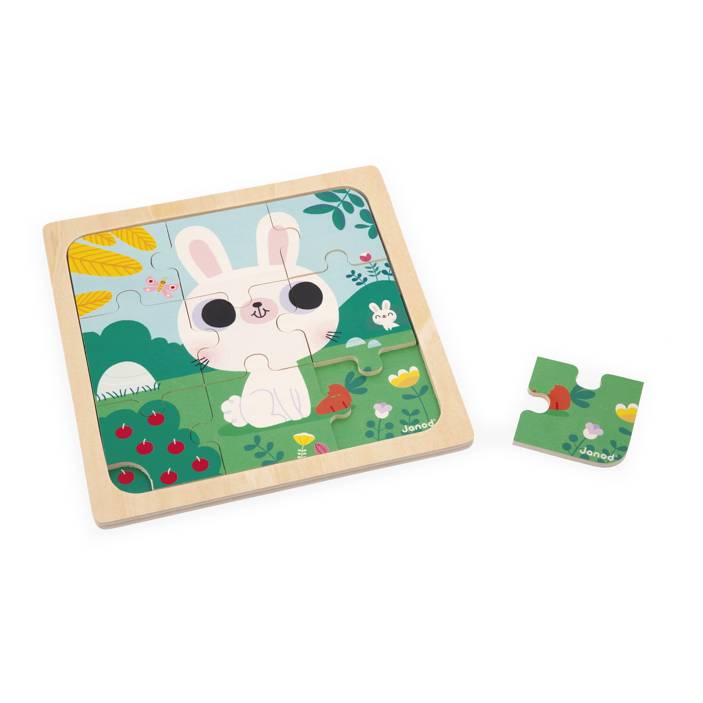 janod-3-puzzles-en-bois-9-pi-ces-animaux-j07113-poule-chat-lapin image 4