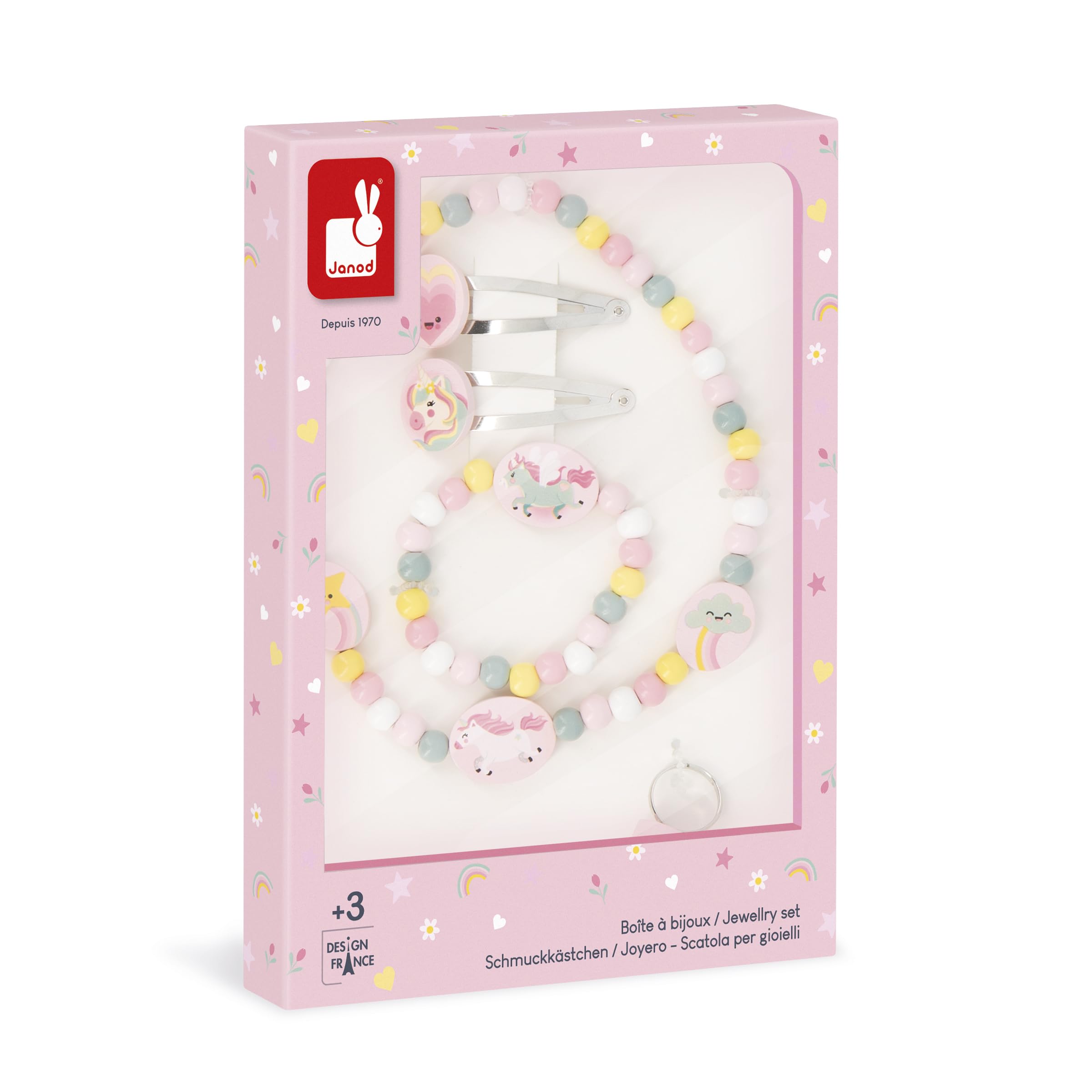 janod-j08880-set-de-5-bijoux-en-bois-licornes-collier-bracelet-bague-barrettes image 8