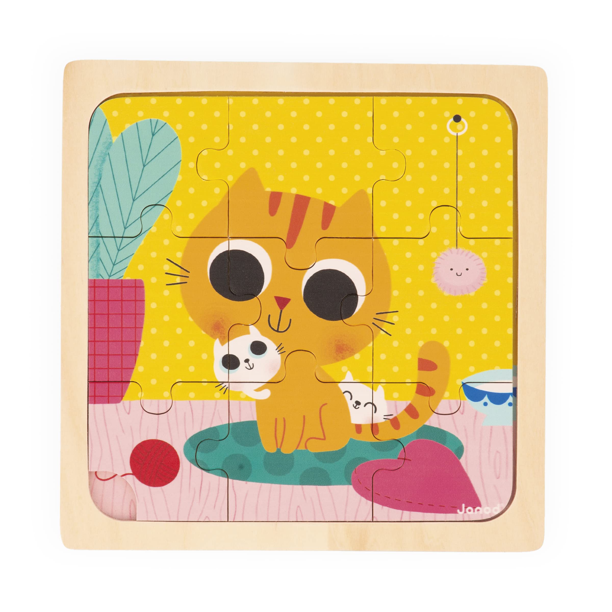 janod-3-puzzles-en-bois-9-pi-ces-animaux-j07113-poule-chat-lapin image 3