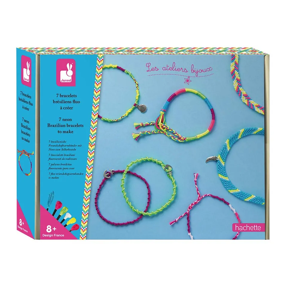 janod-les-ateliers-bijoux-kit-7-bracelets-br-siliens-fluo-cr-er image 1