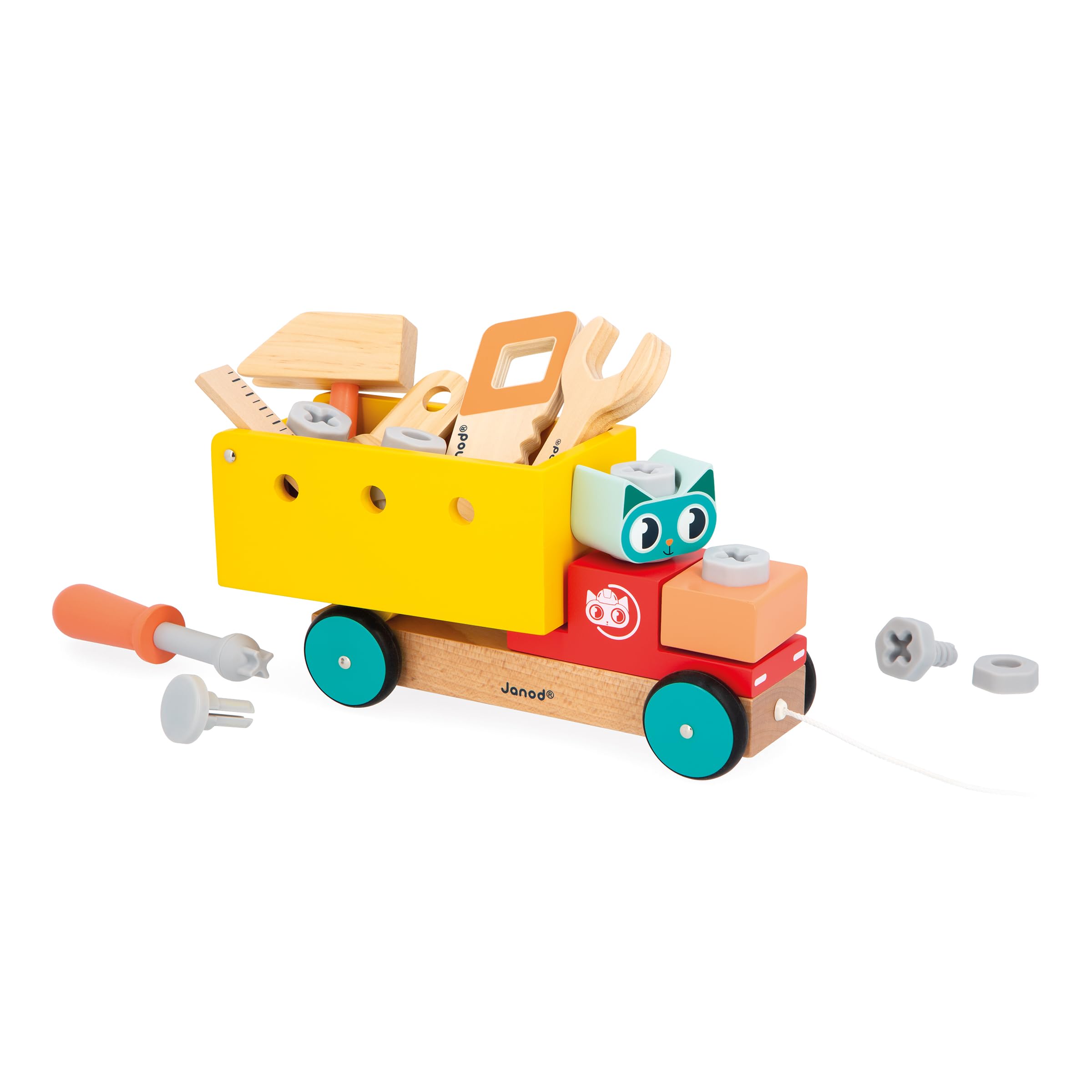 janod-brico-kids-camion-de-bricolage-tirer-en-bois-23-accessoires image 2