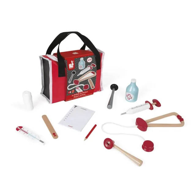 janod-j06513-mallette-de-docteur-enfant-rouge-10-accessoires-bois-massif image 1