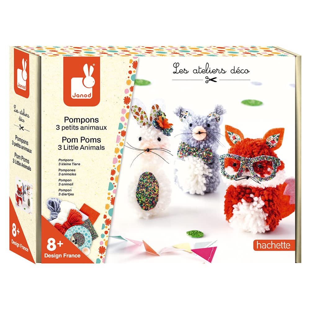 janod-kit-cr-atif-pompons-3-petits-animaux-renard-souris-lapin image 1