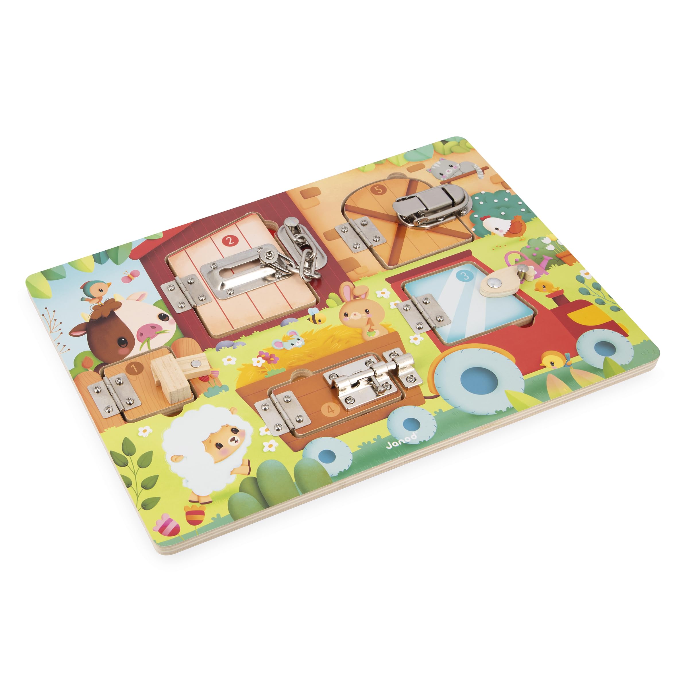 janod-planche-cadenas-la-ferme-busy-board-en-bois-5-ouvertures image 4