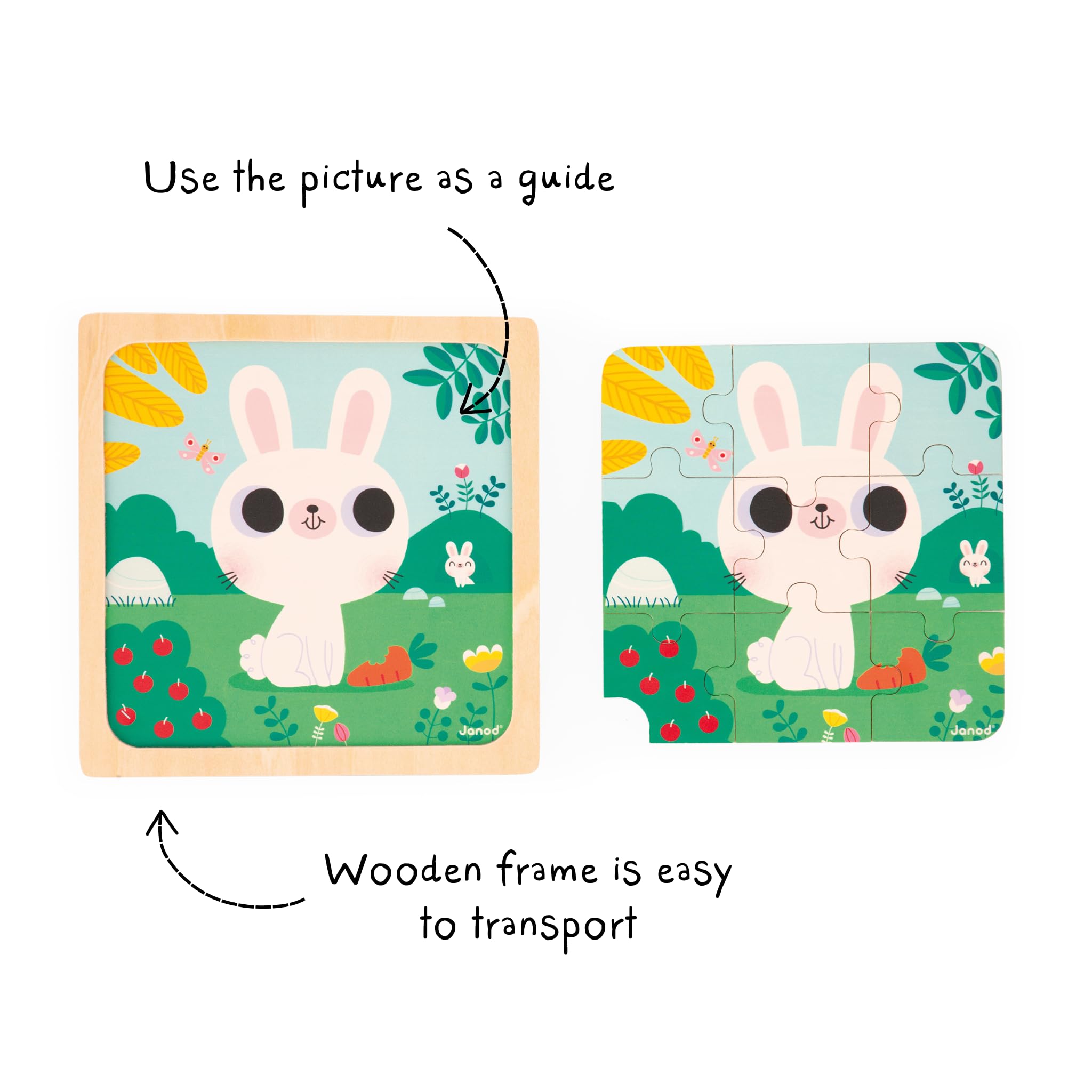 janod-3-puzzles-en-bois-9-pi-ces-animaux-j07113-poule-chat-lapin image 2