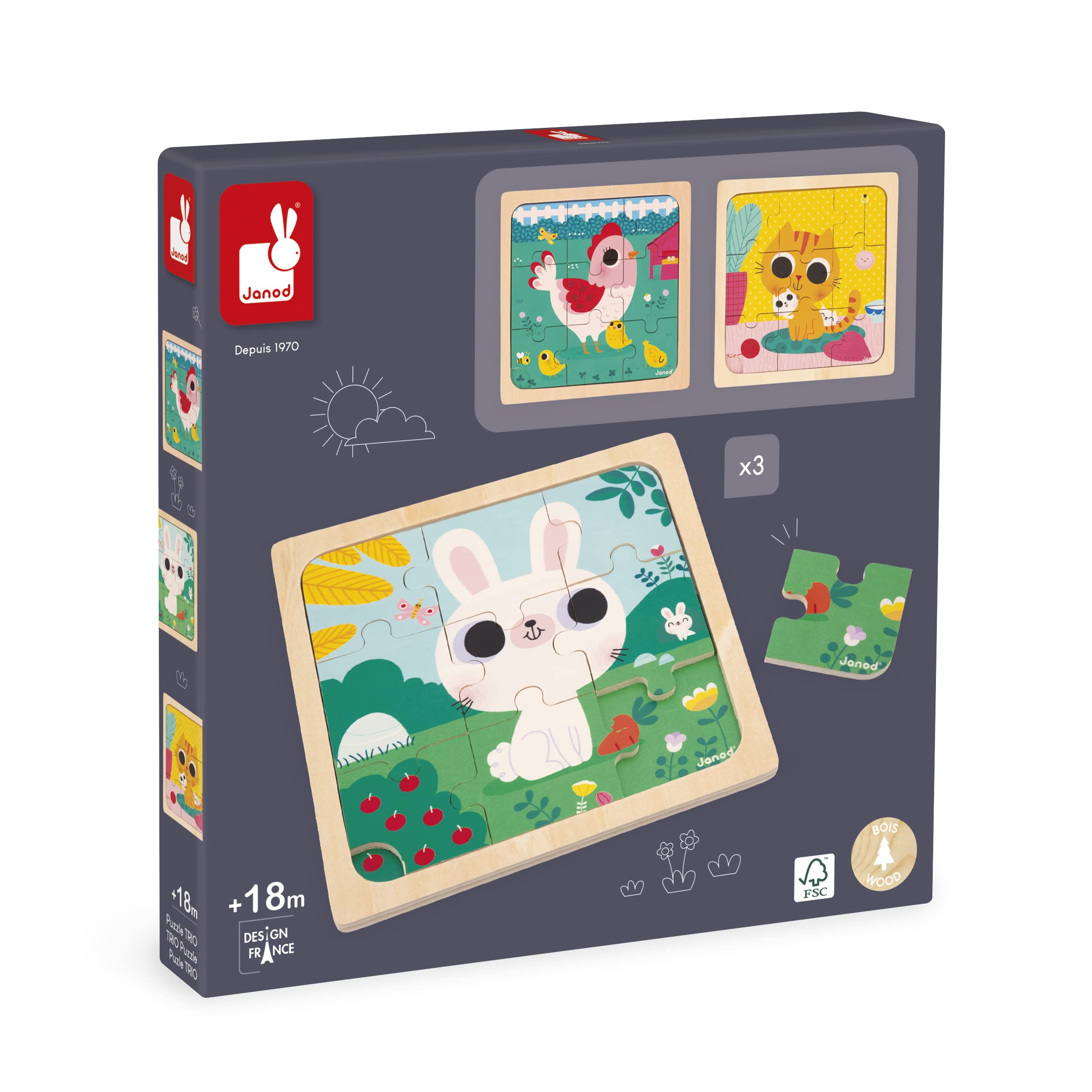 janod-3-puzzles-en-bois-9-pi-ces-animaux-j07113-poule-chat-lapin image 6