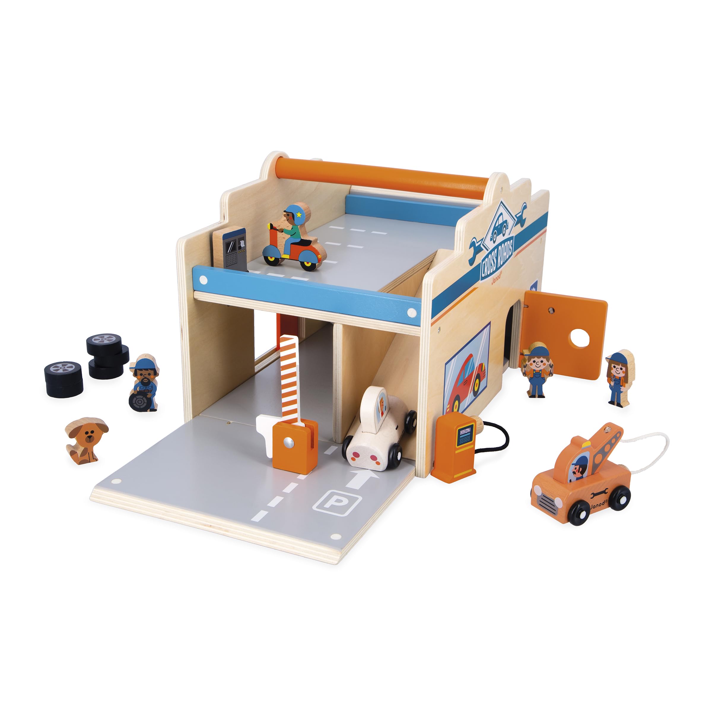 janod-mon-premier-garage-garage-voitures-en-bois-2-niveaux-atelier-et-lavage-15- image 4