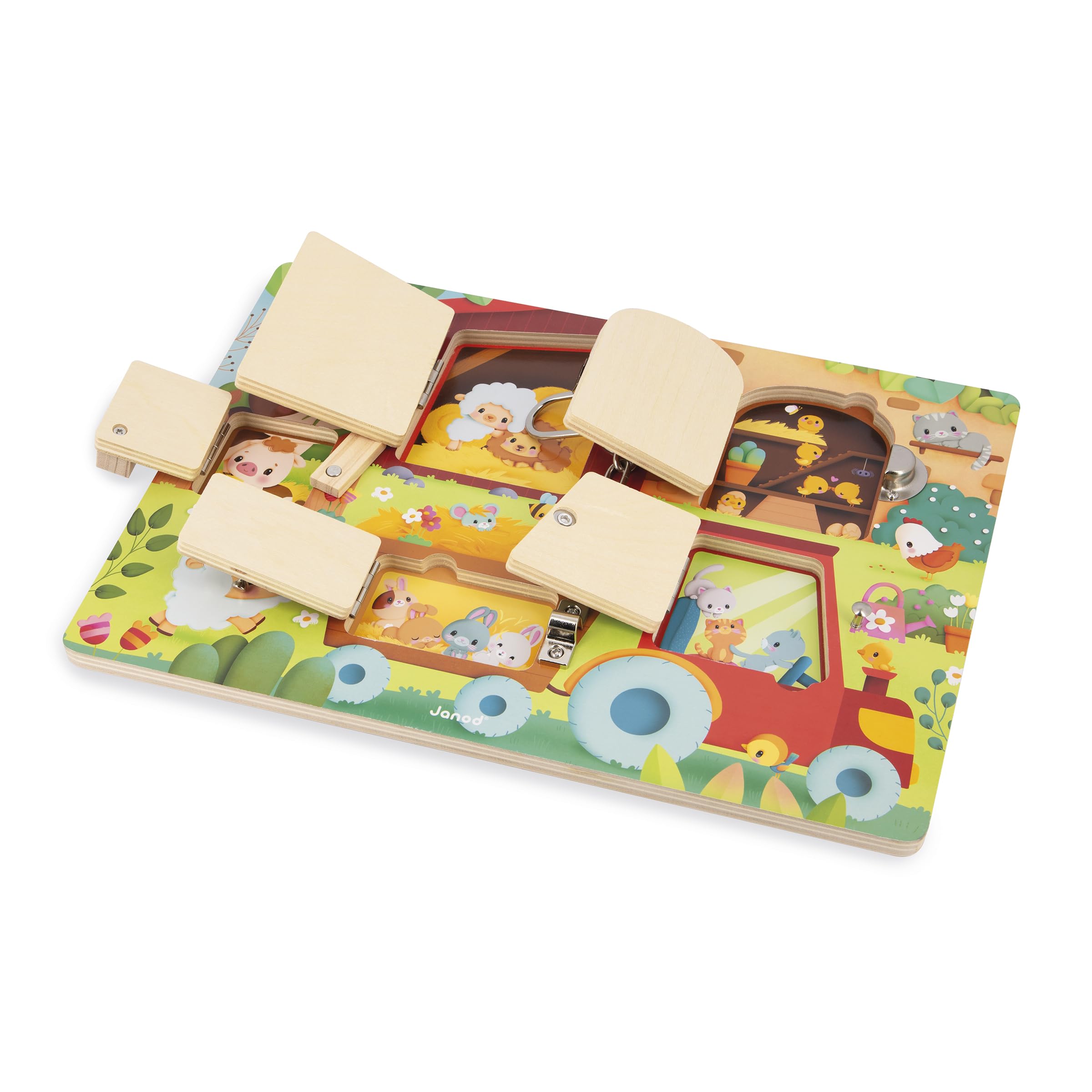 janod-planche-cadenas-la-ferme-busy-board-en-bois-5-ouvertures image 3