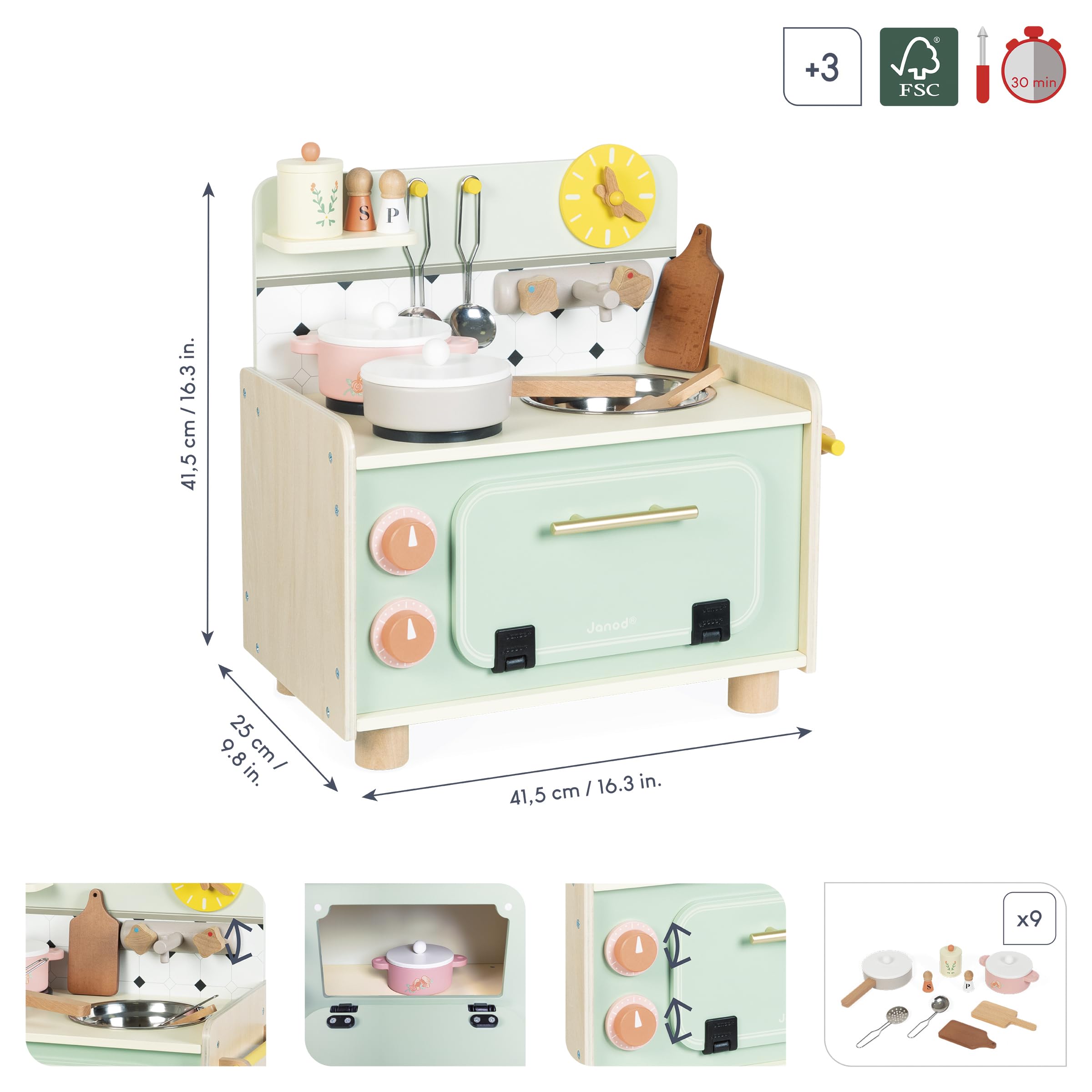 janod-j06640-kitchenette-enfant-en-bois-petite-cuisine-mamie-10-accessoires image 6