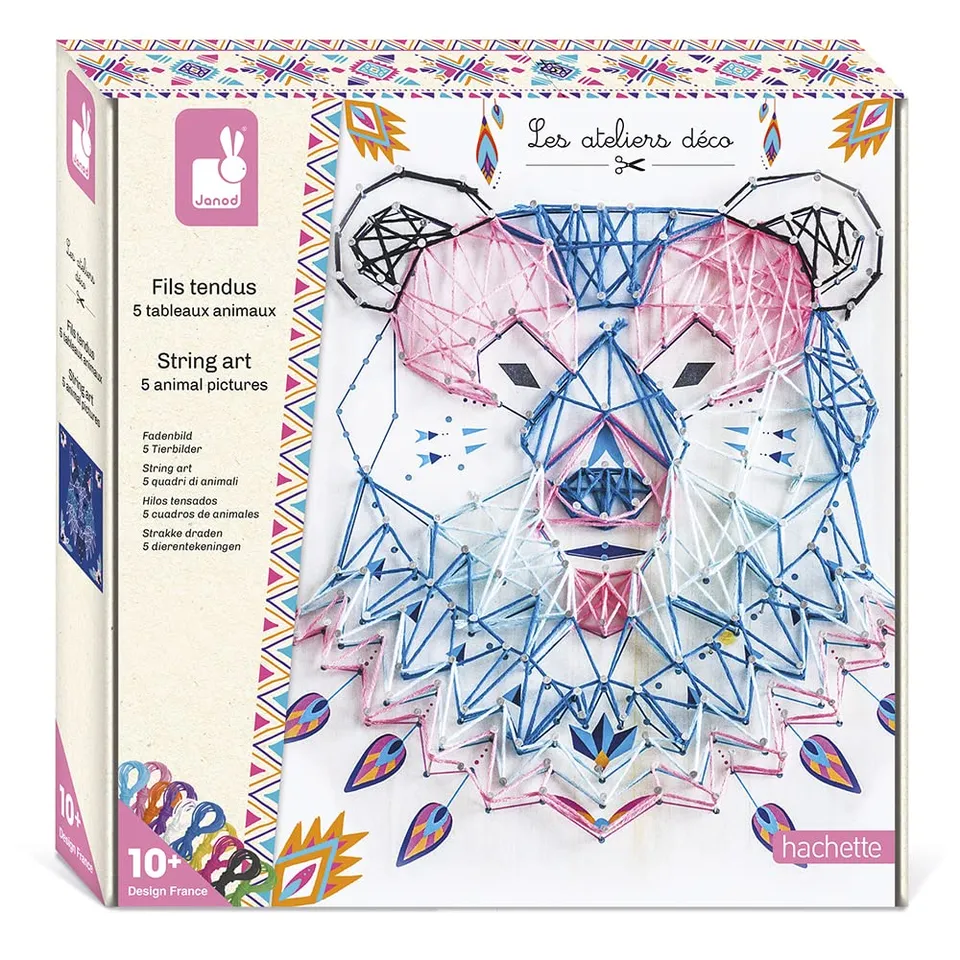 janod-les-ateliers-d-co-coffret-fils-tendus-animaux-kit-string-art-5-tableaux image 1