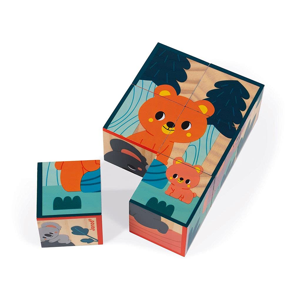 janod-j08622-puzzle-cubes-en-bois-animaux-wwf-6-cubes image 1