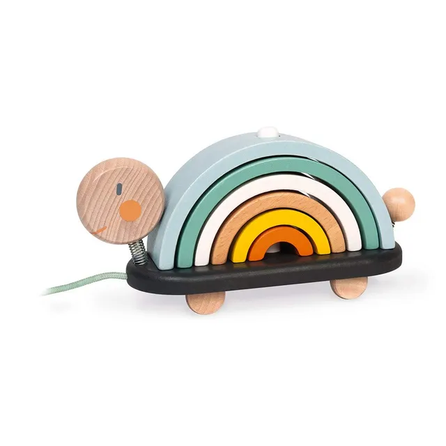 janod-sweet-cocoon-tortue-arc-en-ciel-en-bois-tirer-6-arcs-empiler-j04405 image 1