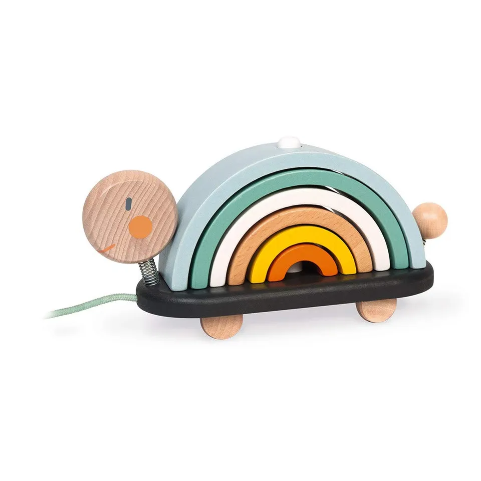 janod-sweet-cocoon-tortue-arc-en-ciel-en-bois-tirer-6-arcs-empiler-j04405 image 1