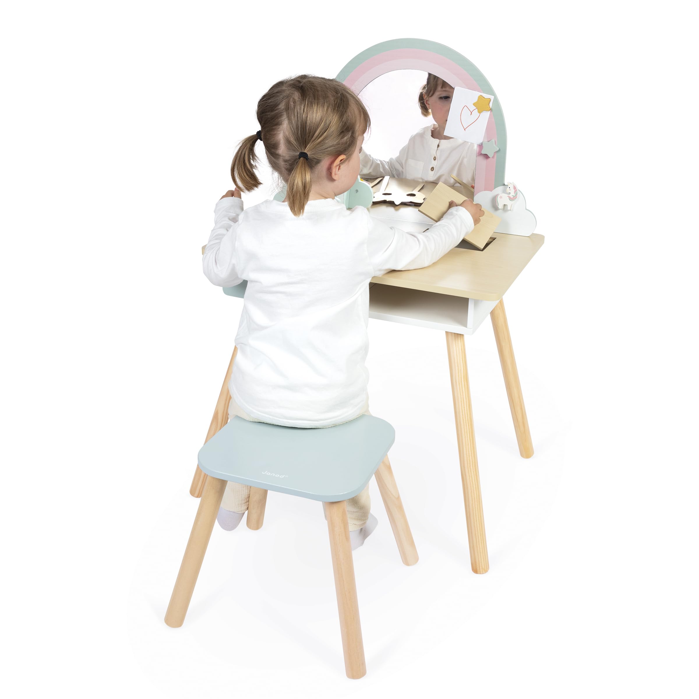 janod-j06464-coiffeuse-enfant-licorne-en-bois-avec-miroir-tabouret-et-10-accesso image 7