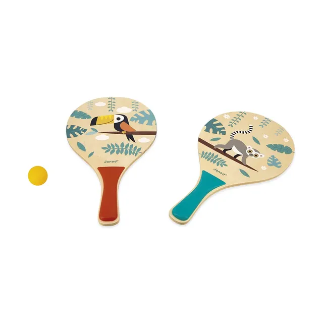 janod-tropik-j03283-raquettes-de-plage-en-bois-balle-et-filet image 1
