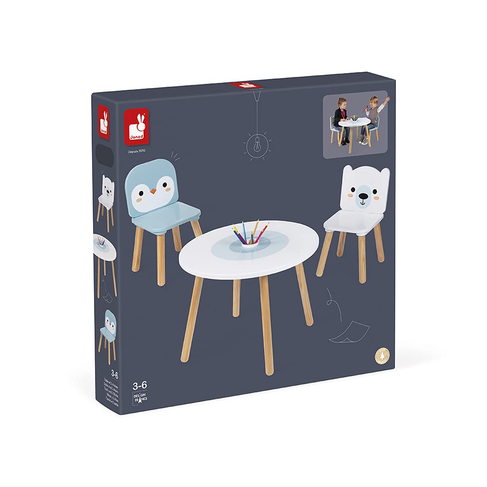 janod-j09650-table-et-2-chaises-banquise-en-bois-3-6-ans-ours-et-pingouin image 6