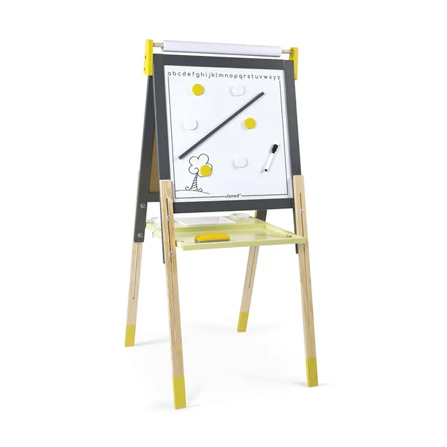 janod-j09630-tableau-double-face-en-bois-gris-et-jaune-r-glable-avec-accessoires image 1