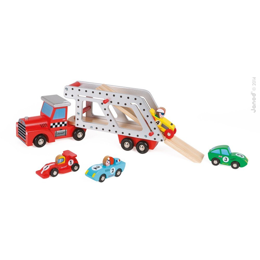 janod-camion-transporteur-j08572-story-camion-bois-4-voitures-racing image 3