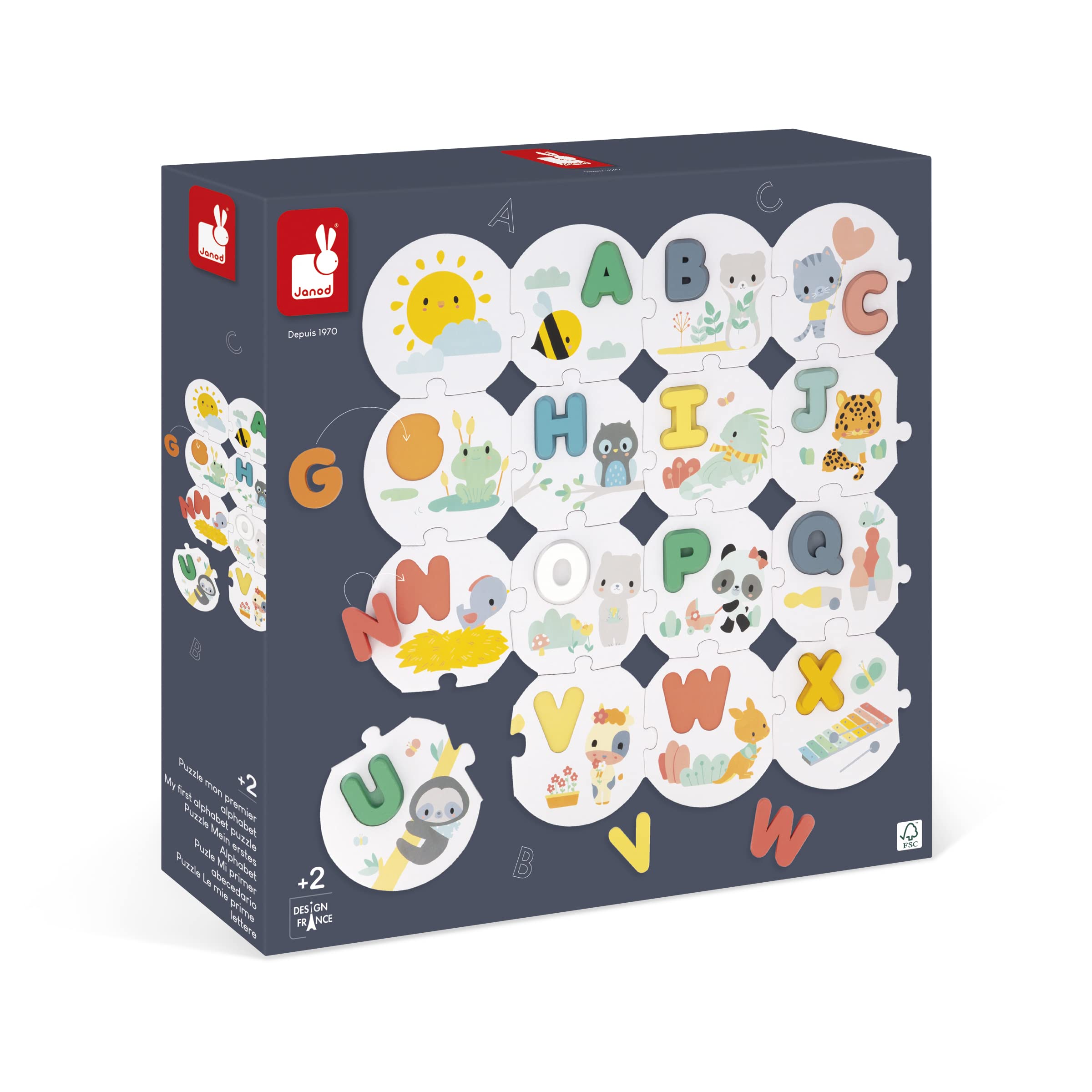 janod-pure-j08045-puzzle-mon-premier-alphabet-28-pi-ces-26-lettres-bois image 1