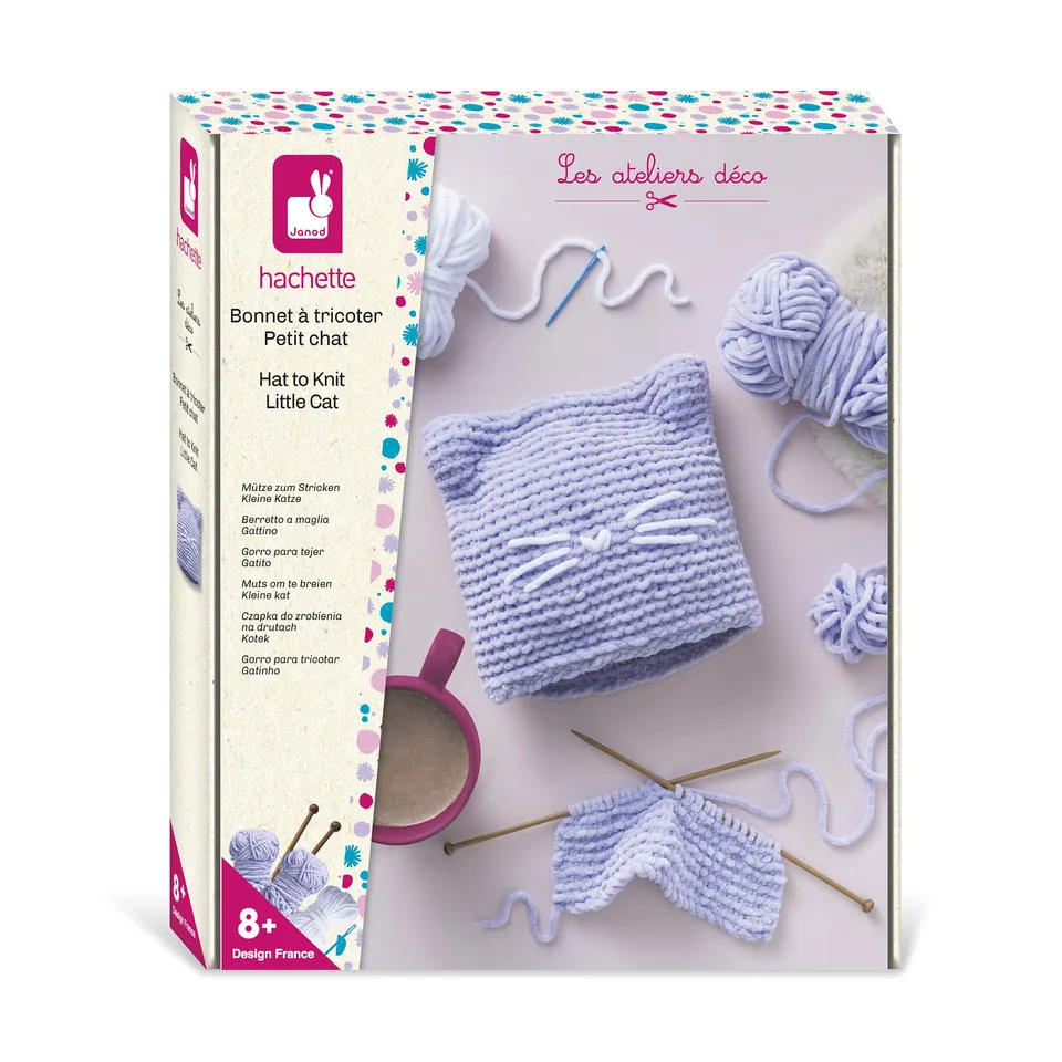 janod-kit-cr-atif-mon-premier-tricot-bonnet-petit-chat-4-pelotes-chenille-aiguil image 1