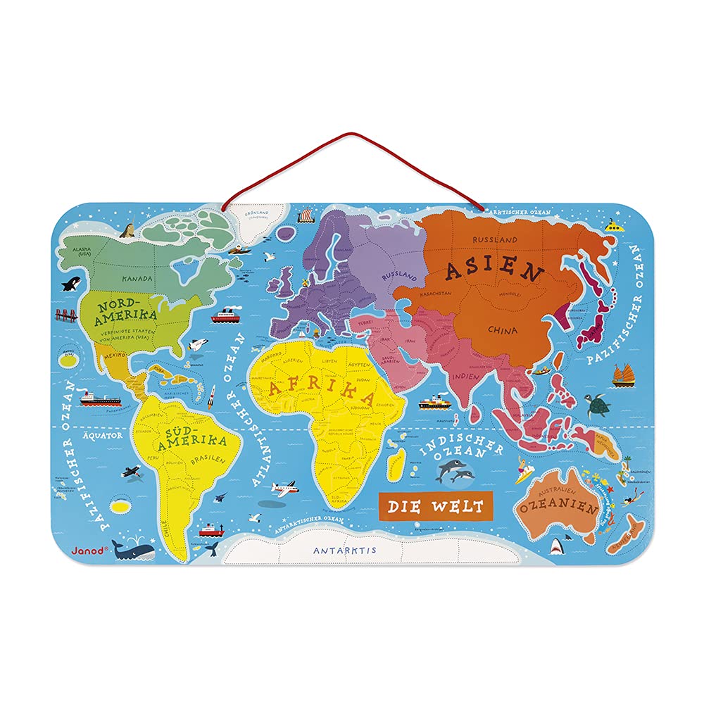 janod-puzzle-carte-du-monde-magn-tique-en-bois-92-magnets-version-allemande image 2