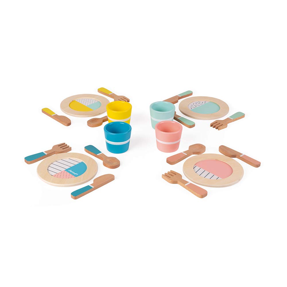 janod-dinette-bois-r-tro-20-pi-ces-service-4-personnes-pastel image 2