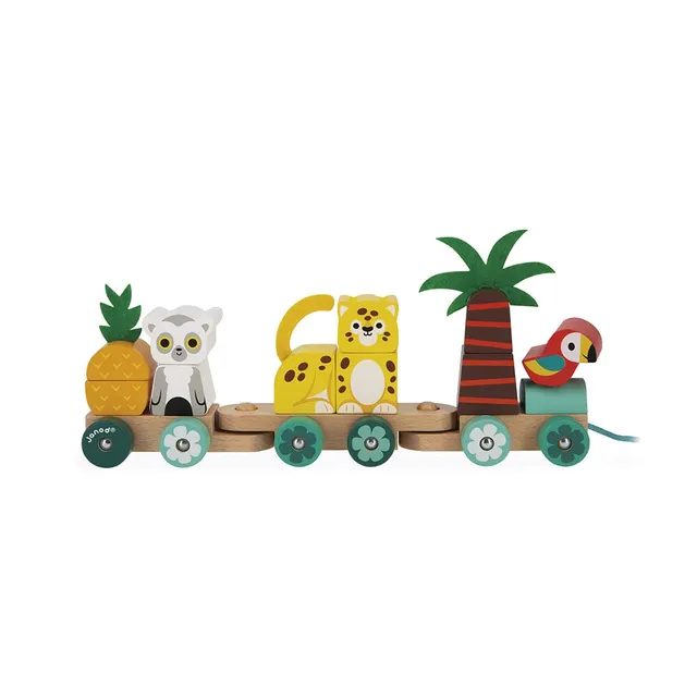 janod-train-tropical-tirer-tropik-j08272-jouet-en-bois-11-pi-ces-3-wagons image 1