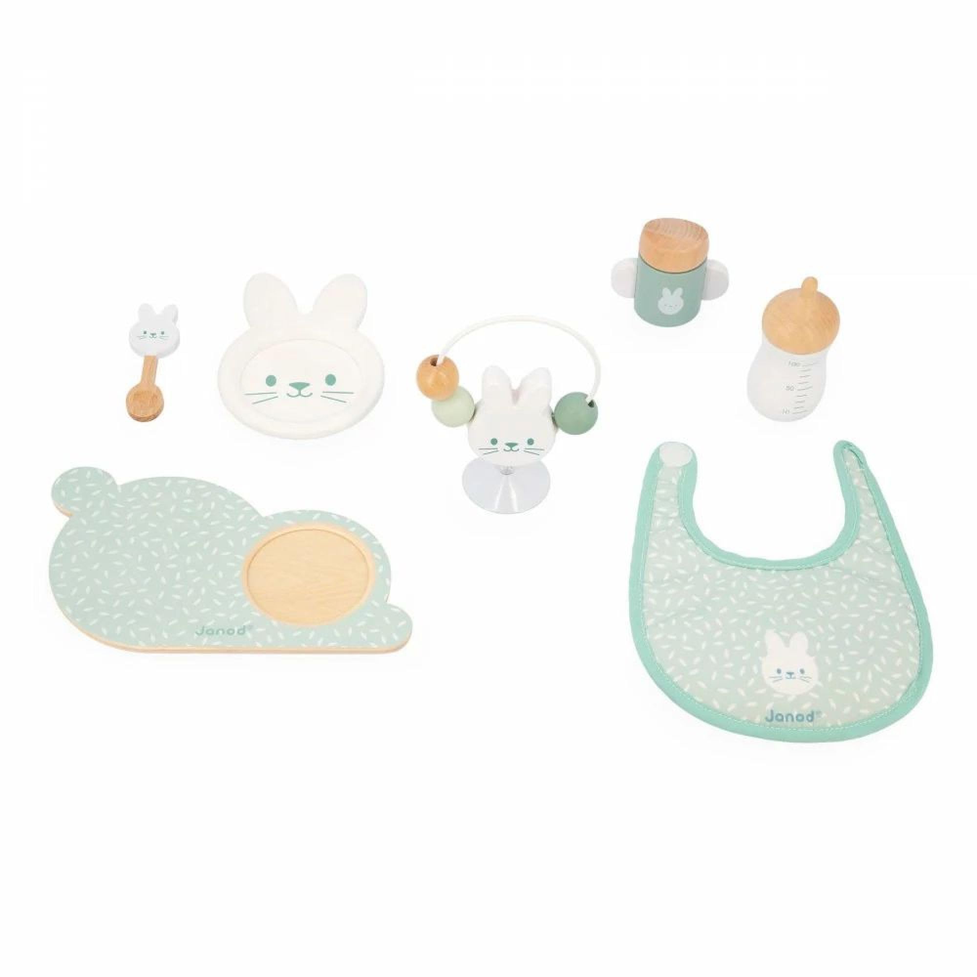 janod-zen-set-d-jeuner-et-bavoir-lapin-jouet-d-imitation-poupon-7-accessoires-en image 2