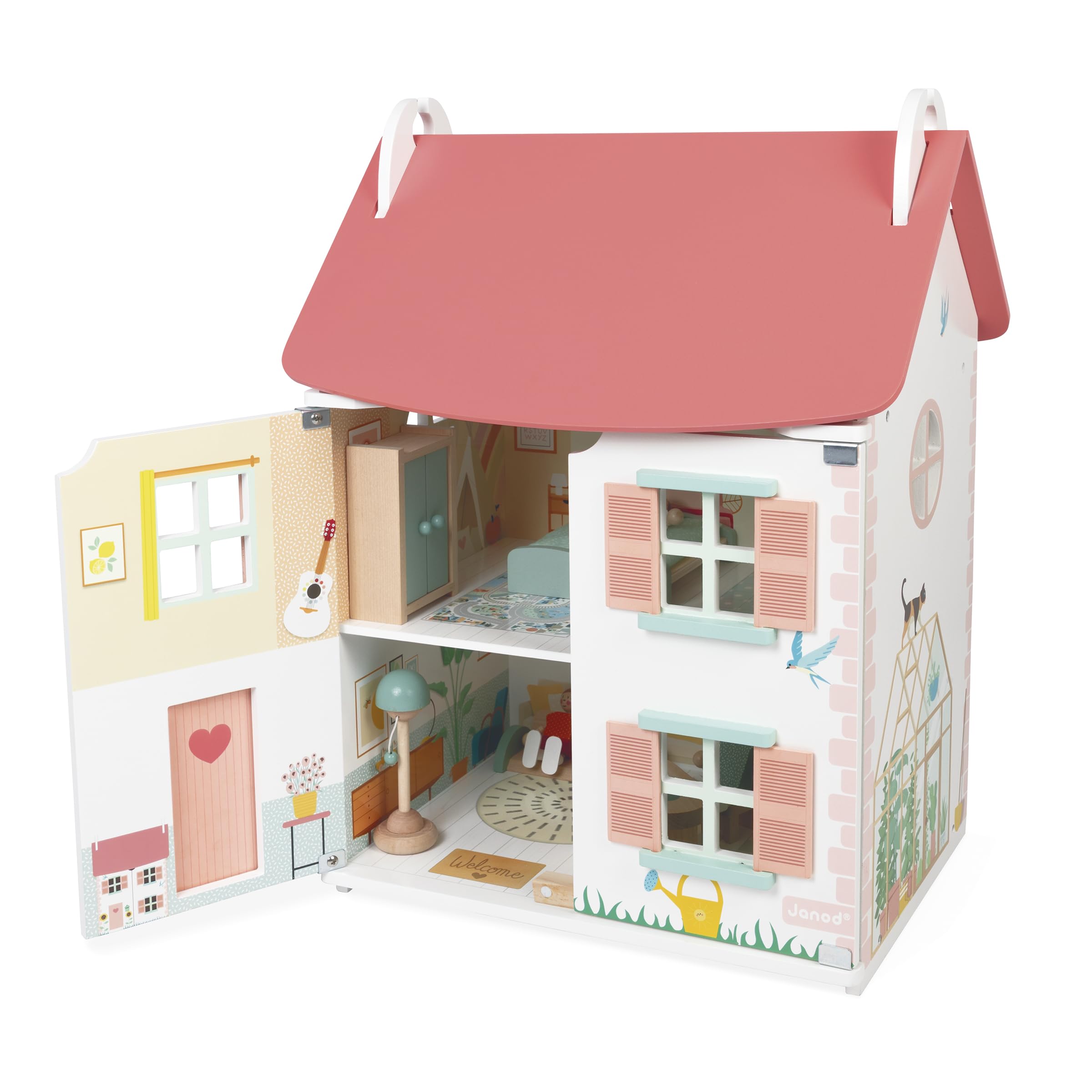 janod-ma-premi-re-maison-de-poup-e-en-bois-3-tages-11-accessoires-4-personnages- image 4
