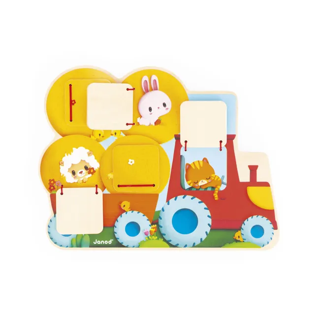 janod-j07128-puzzle-cache-cache-tracteur-en-bois-5-portes-ouvrir-d-s-12-mois image 1