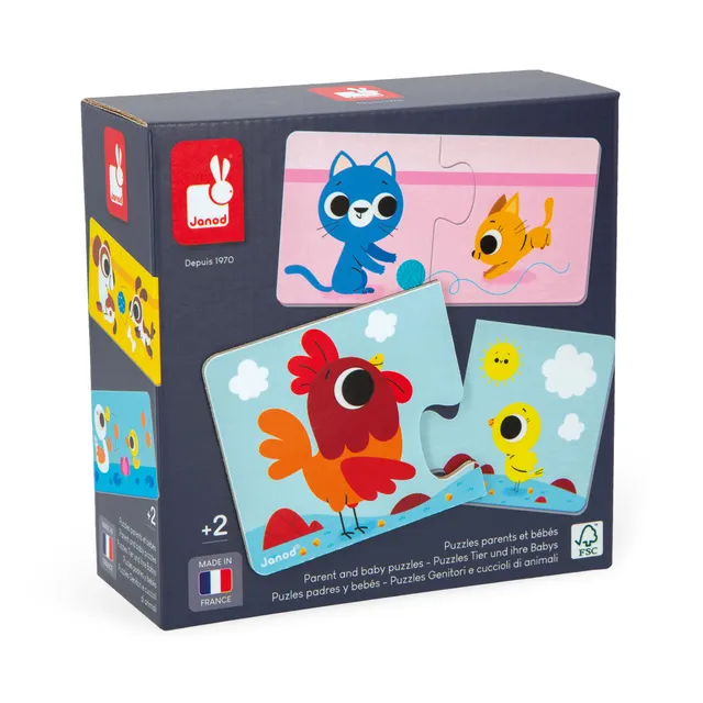 janod-j02637-puzzle-parents-et-b-b-s-animaux-12-puzzles-2-pi-ces-en-carton image 1